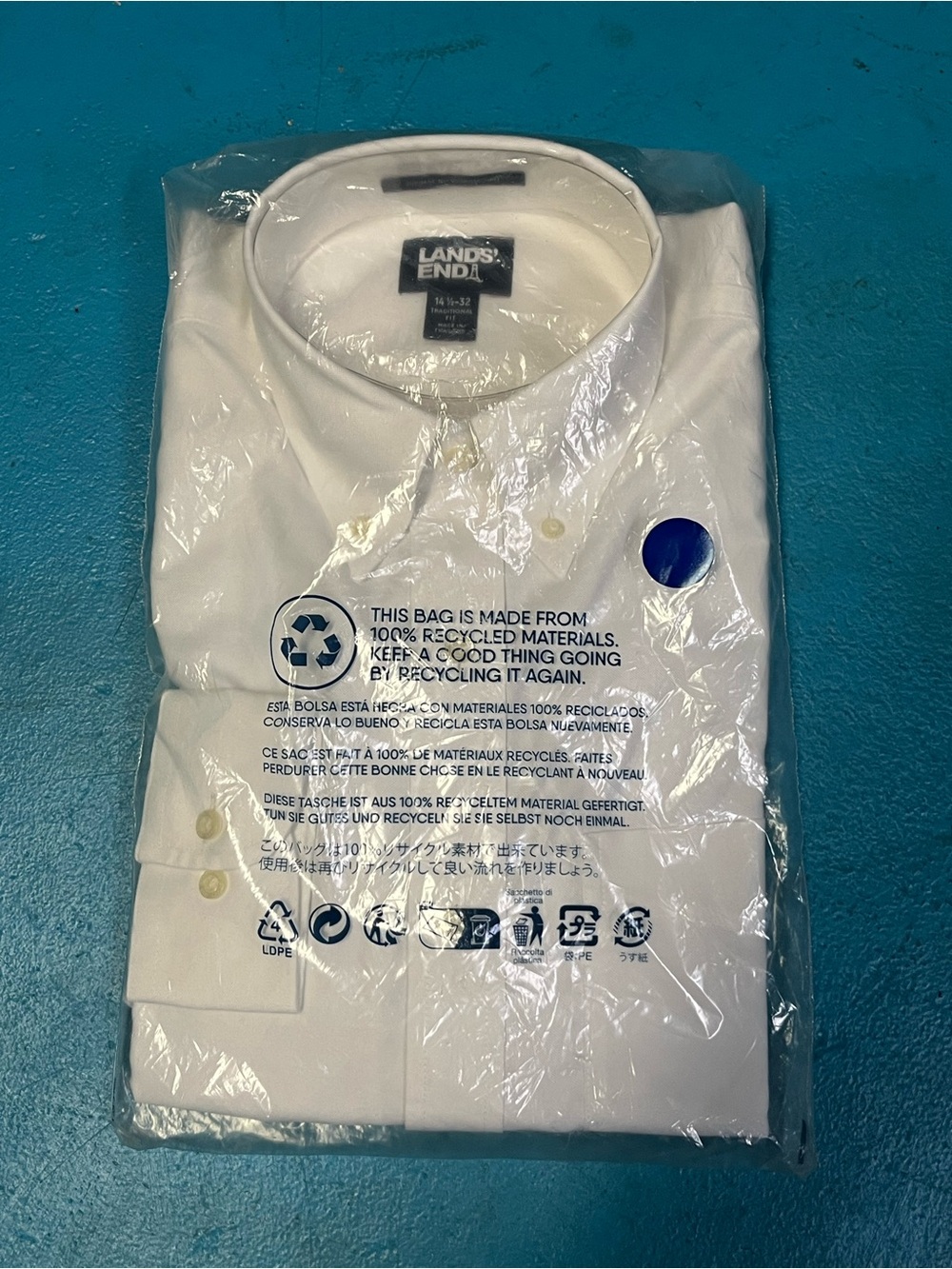Lands' End Men’s White Button-Front Dress Shirt